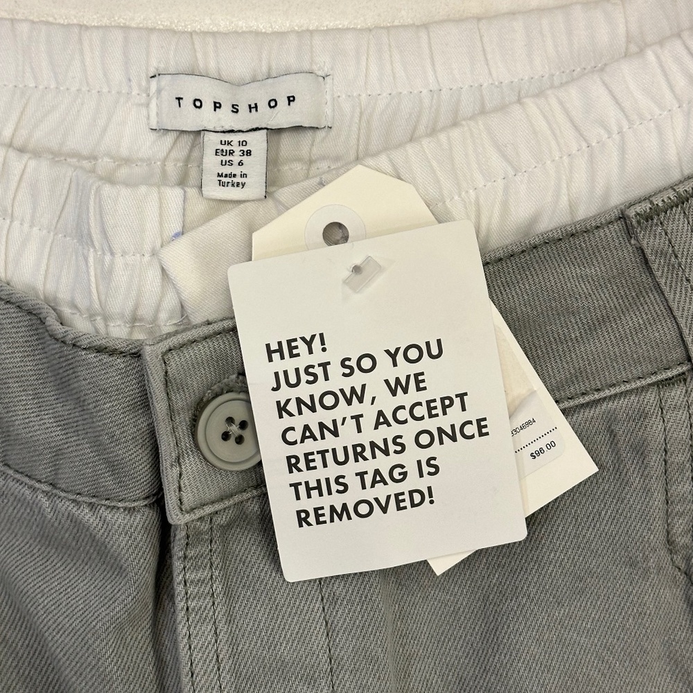 Topshop Boxer Waistband Cotton-Blend Wide-Leg Denim Pants (Grey/White) - Picture 15 of 16